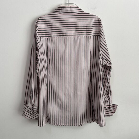 Lane Bryant Blouse 18 Pink Gray Stripe French Cuff Button Front Workwear NEW - Picture 11 of 11